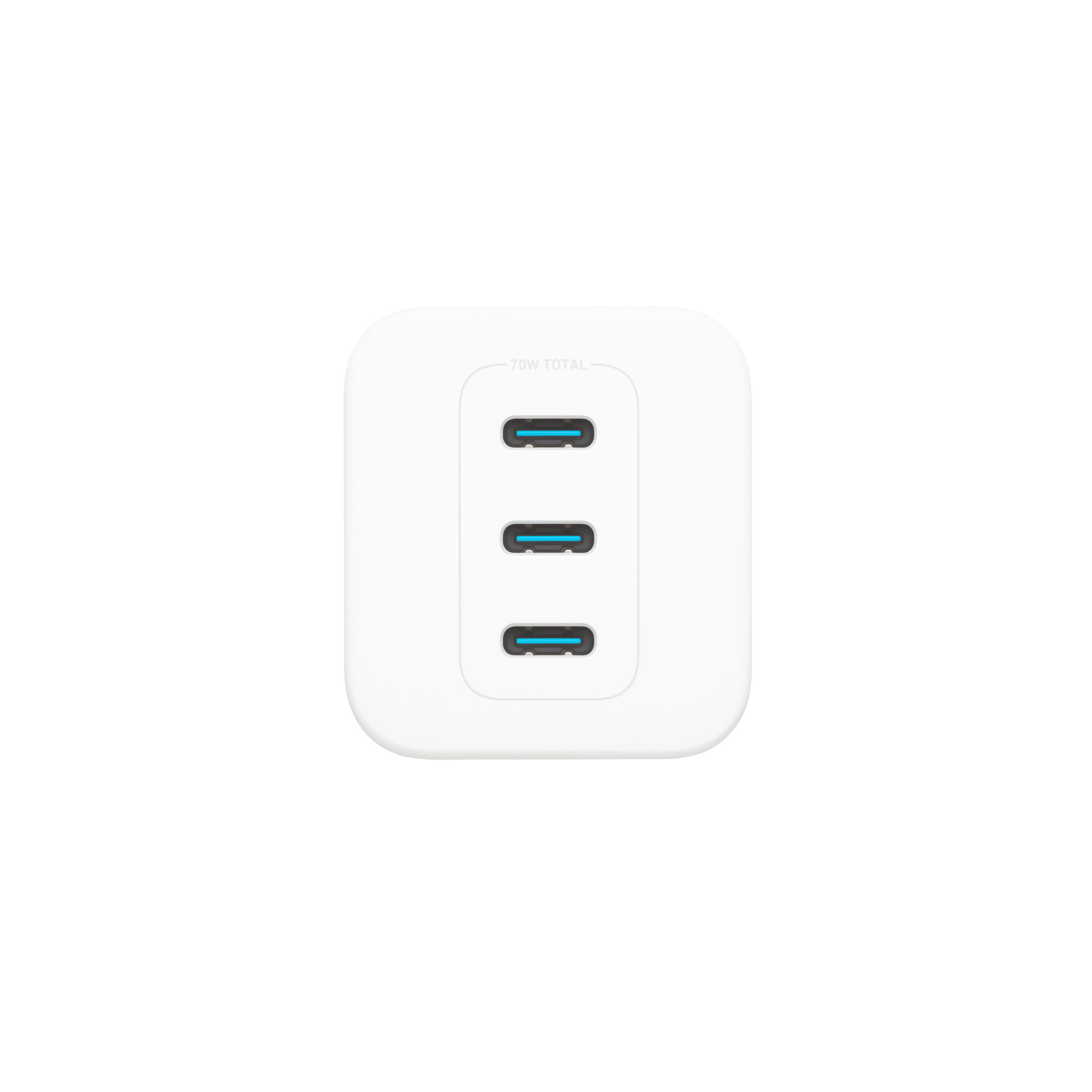 青いUSB-Cポートが3口。「70W TOTAL」は3口の合計を示す表記(画像:Anker/Apple Store)