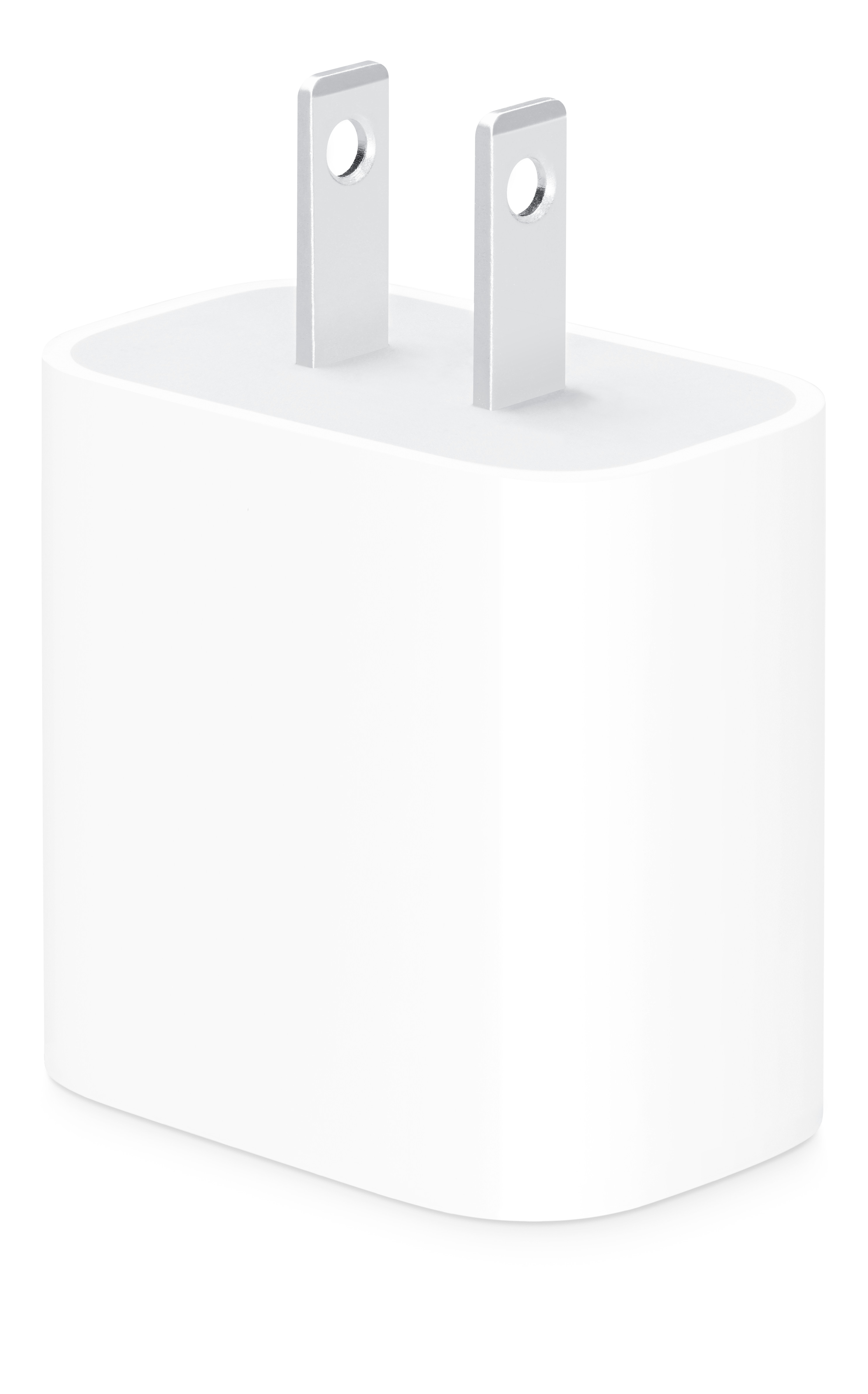 20W USB-C電源アダプタMWVV3AM/Aの斜めからの外観。Type Aの2本のプラグ(画像:Apple)