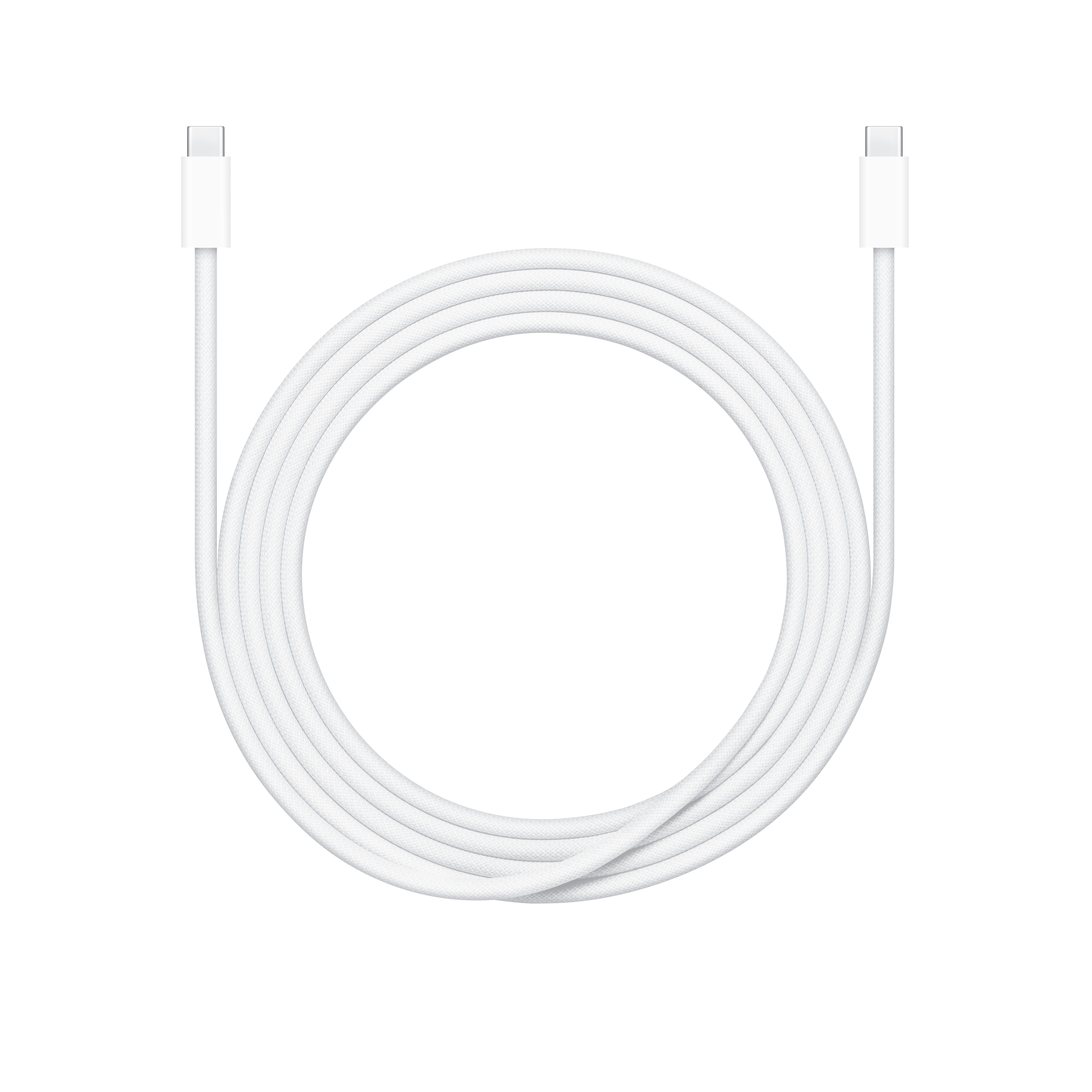 巻いた状態の240W・2m USB-C充電ケーブル。両端がUSB-C（画像：Apple）