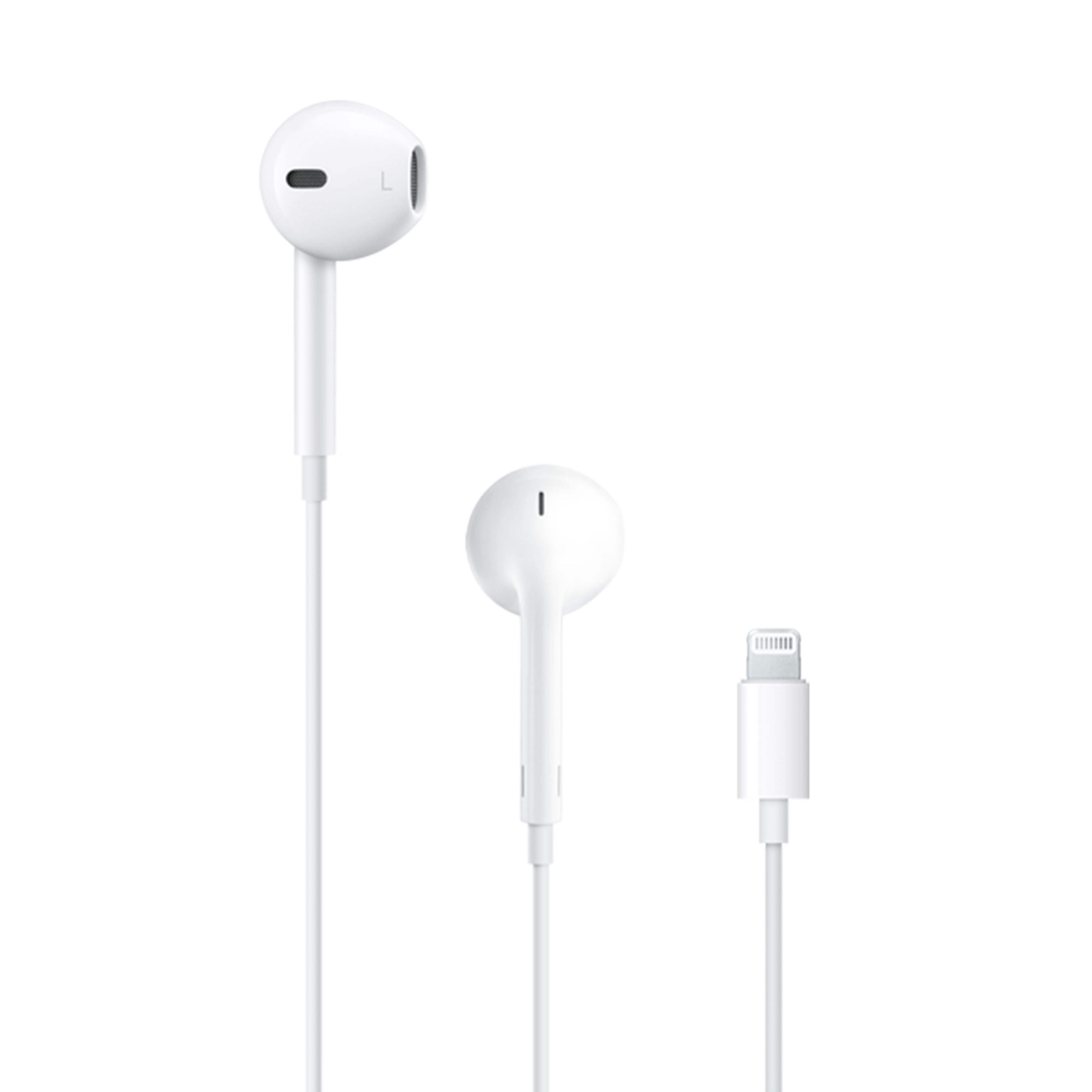 Lightning版EarPodsの左右イヤーバッドとコネクタ(画像:Apple)