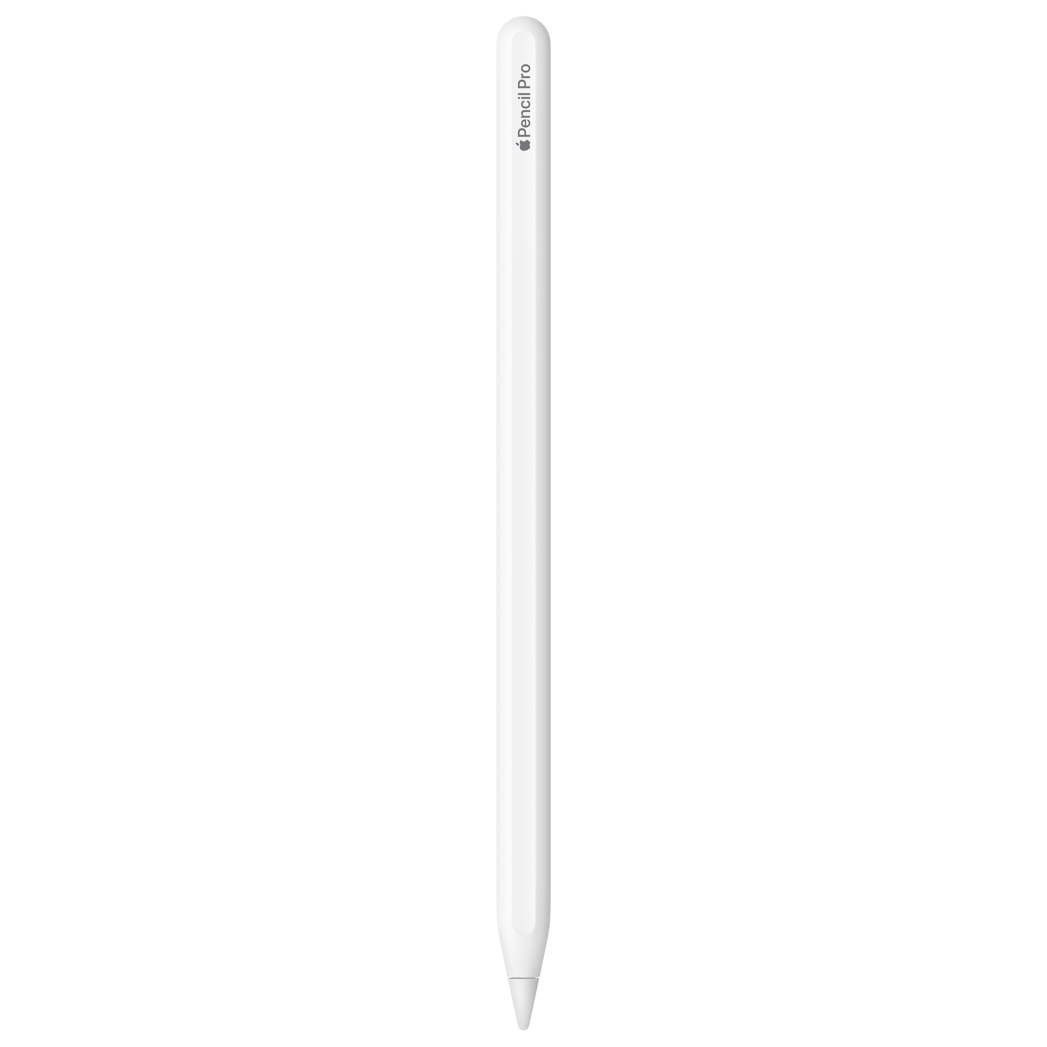 Apple Pencil Proの縦向きの全体。平らな面にApple Pencil Proのロゴ（画像：Apple）