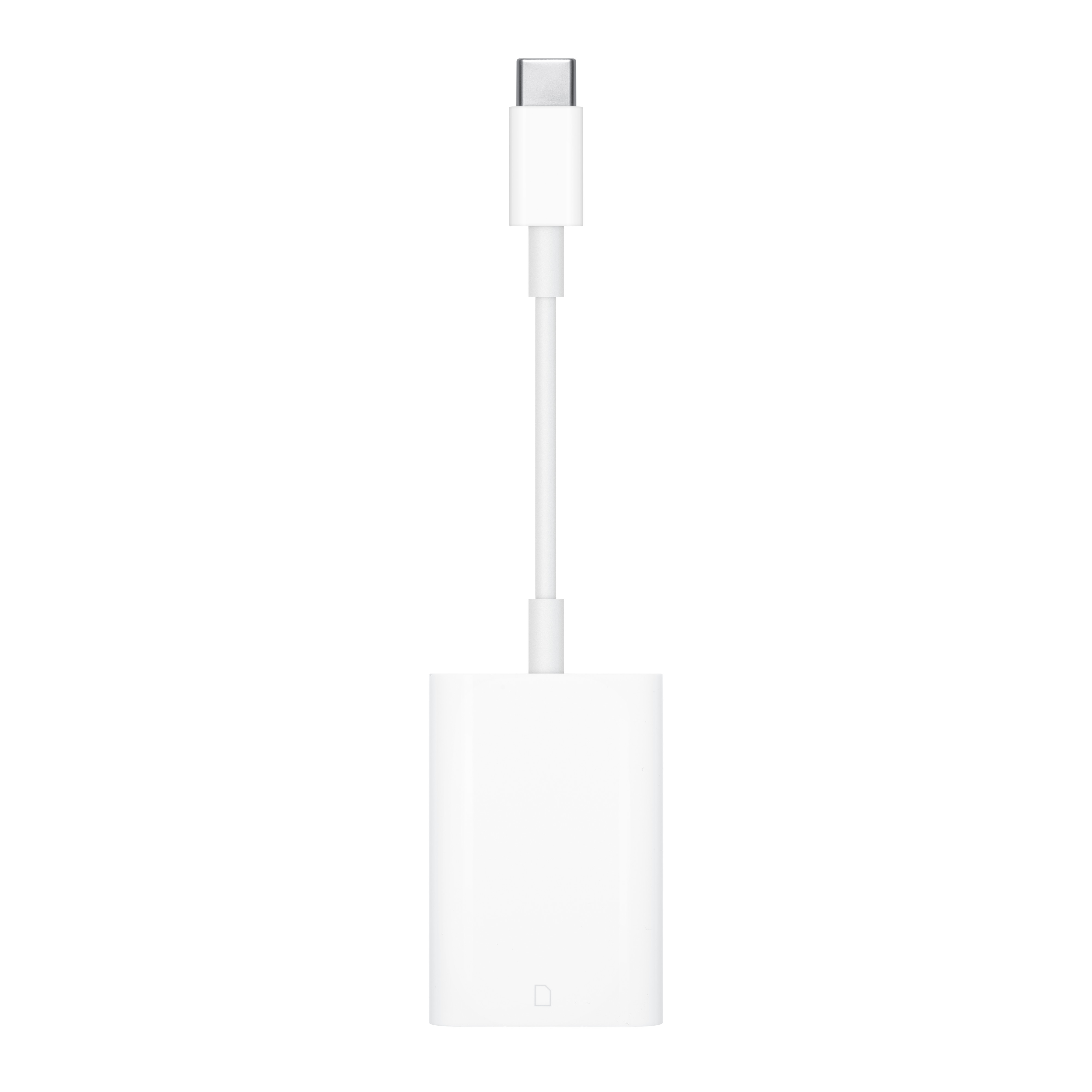 USB-C - SDカードリーダーの全体。白い本体と一体型USB-Cケーブル(画像:Apple)