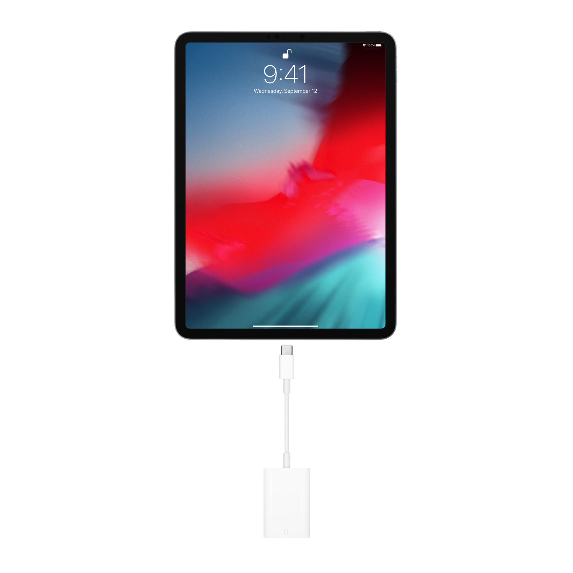 USB-C対応iPadとリーダーの接続イメージ。iPadは付属しない(画像:Apple)
