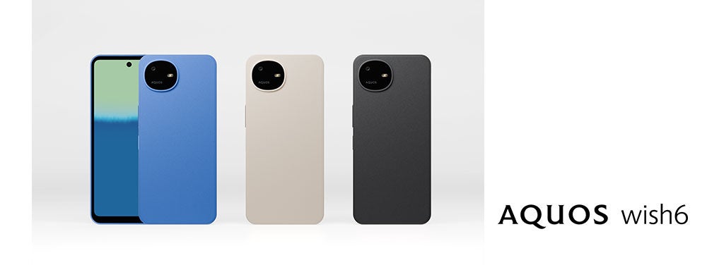AQUOS wish6 SH-M36のソラ、キヌ、スミ3色の公式製品写真