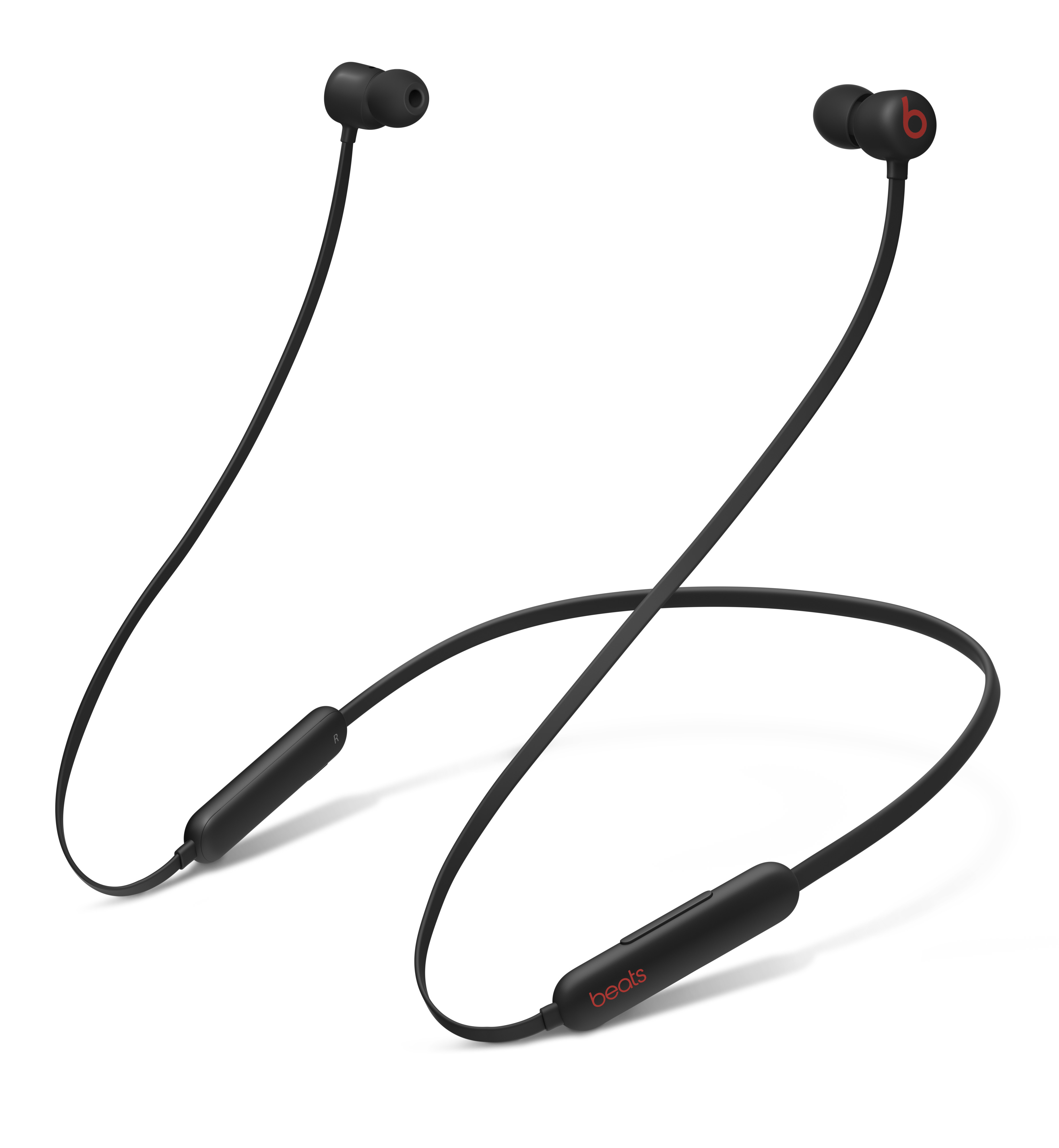 Beats Flex・Beatsブラックの全体。左右がケーブルでつながる首掛け型（画像：Beats／Apple）