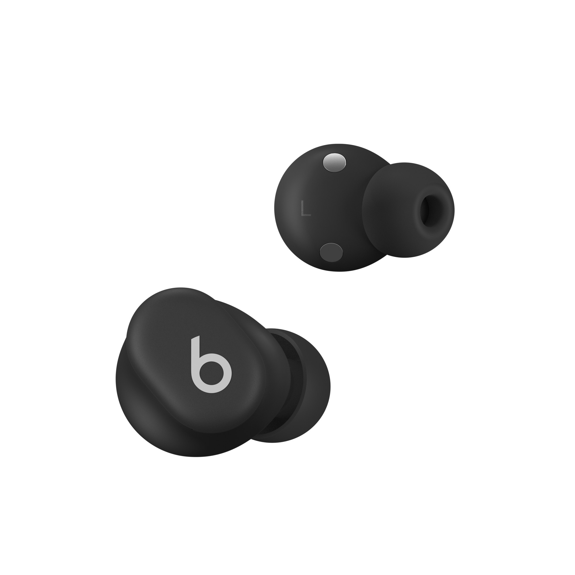 イヤーバッドの表側とL表示・充電接点側（画像：Beats／Apple）