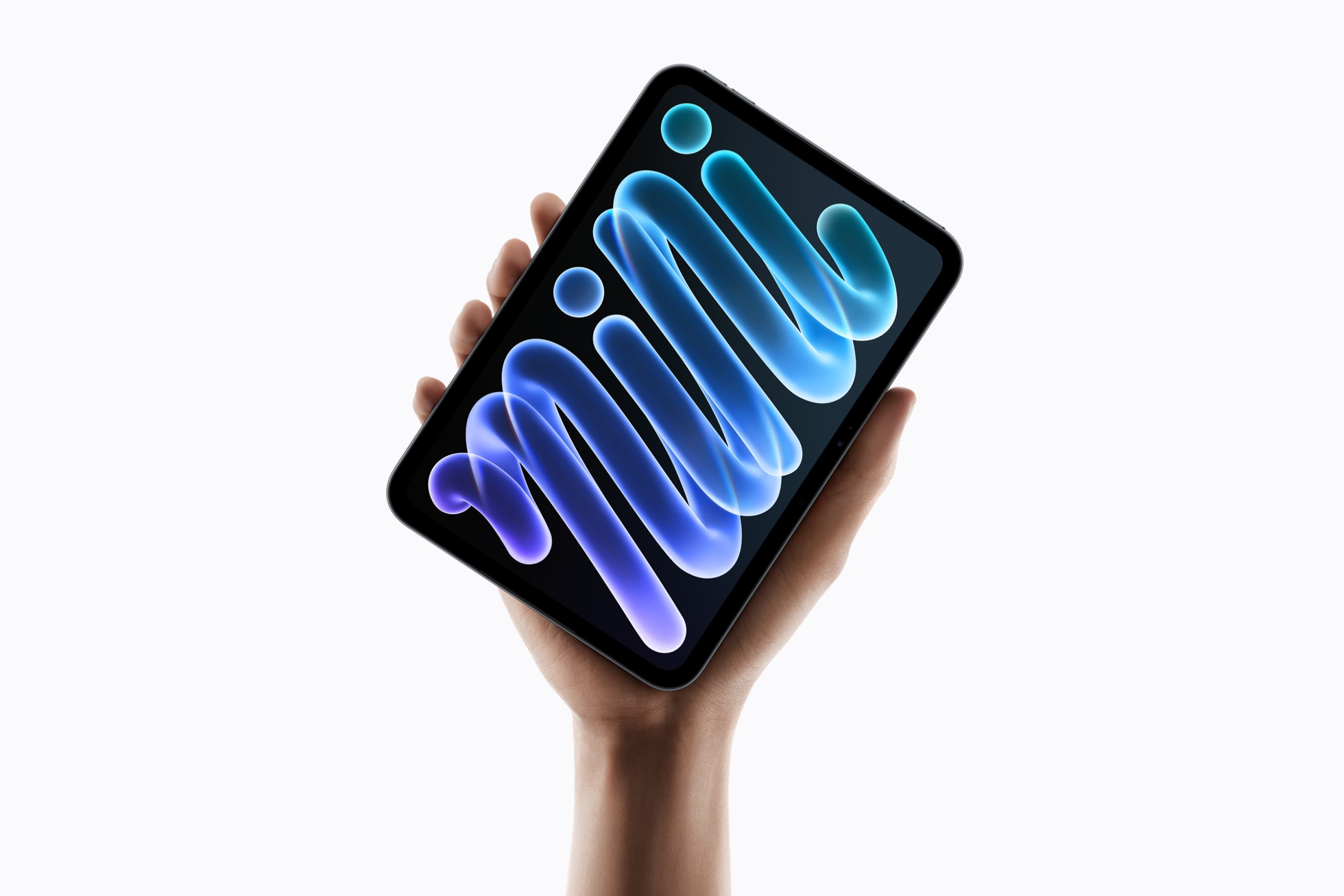 Apple公式のiPad mini(A20 Pro)。片手で支えた正面の製品イメージ