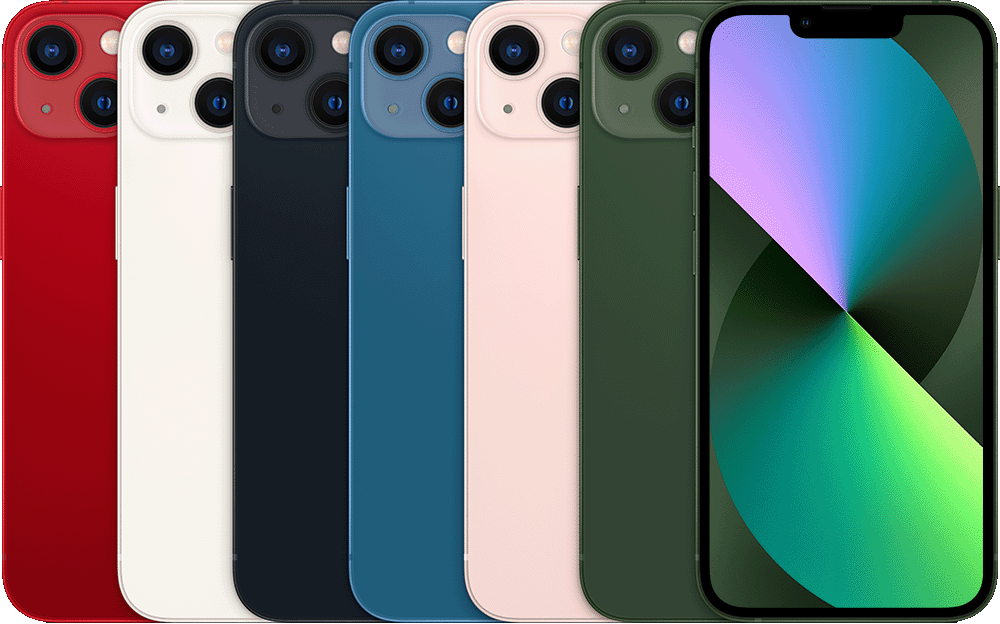Apple公式のiPhone13各色の背面とグリーンの前面