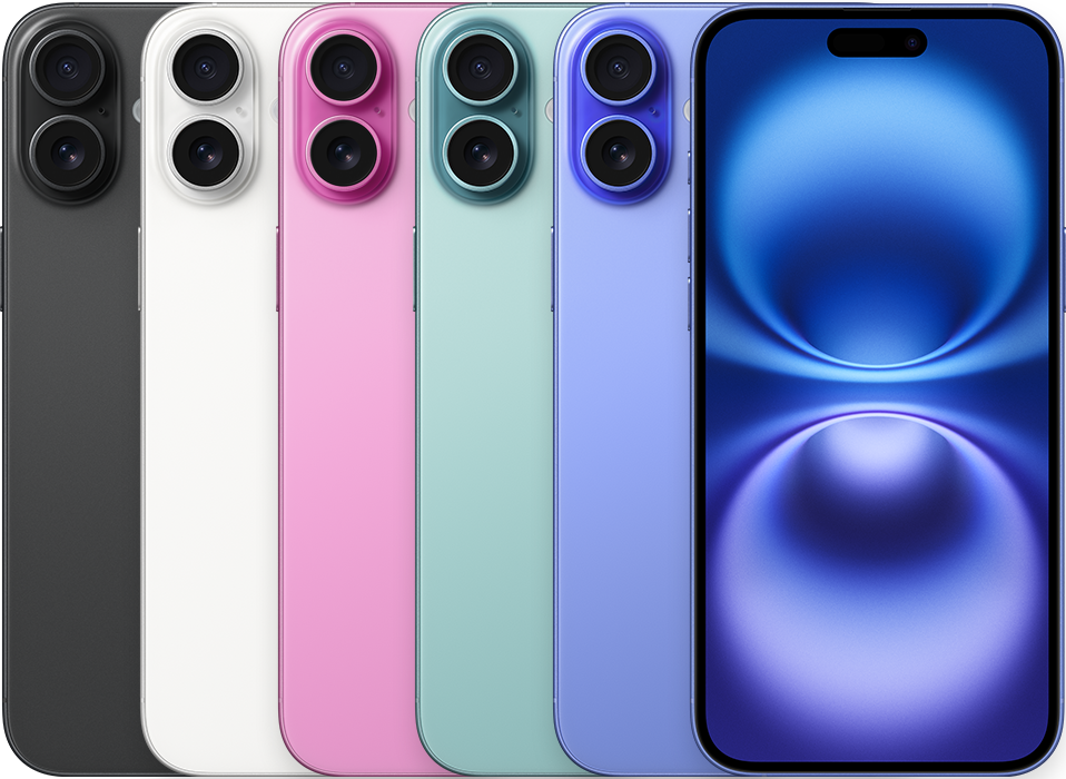 Apple公式のiPhone 16 Plus全カラー。ピンクを含む背面と前面