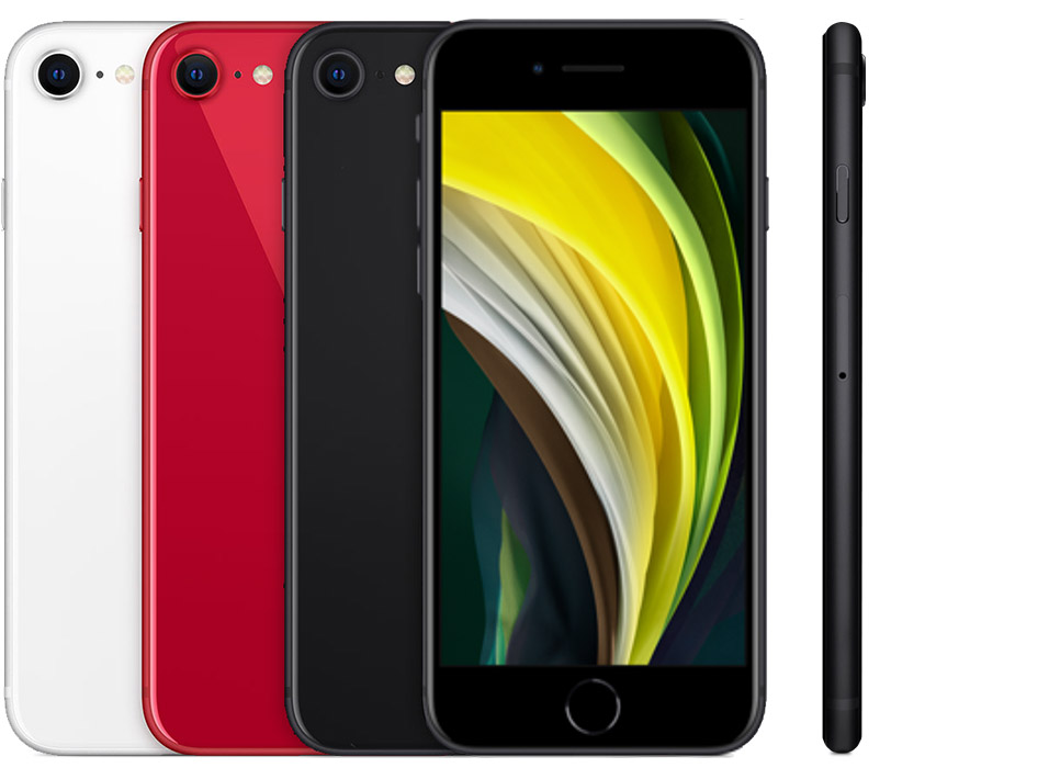 Apple公式のiPhone SE第2世代。3色の背面、前面と側面