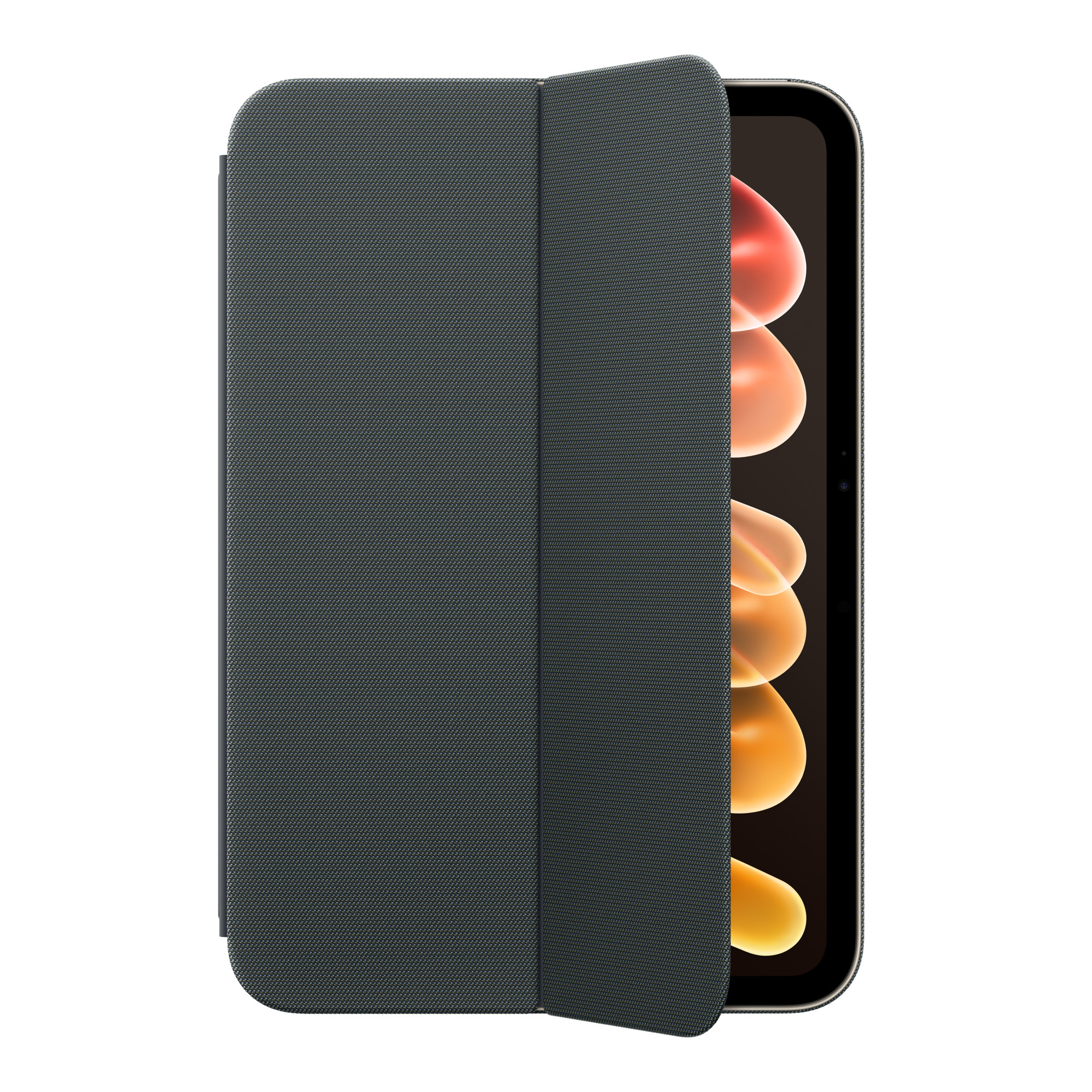 ネイビーブルーの前面パネルを一部めくった状態（画像：Apple）